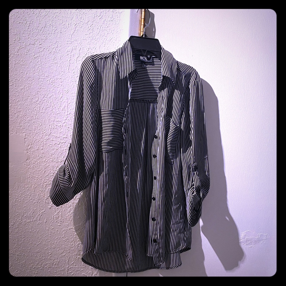 4/$20 BCX pinstriped button blouse size S